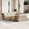 Set Divano da Giardino 9 pz con Cuscini Beige in Polyrattan