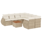 Set Divano da Giardino 9 pz con Cuscini Beige in Polyrattan
