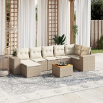 Set Divano da Giardino 8 pz con Cuscini Beige in Polyrattan
