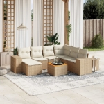 Set Divano da Giardino 8 pz con Cuscini Beige in Polyrattan