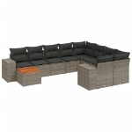 Set Divano da Giardino 10 pz con Cuscini Grigio in Polyrattan