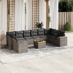 Set Divani da Giardino 11 pz con Cuscini in Polyrattan Grigio