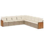 Set Divano da Giardino 9 pz con Cuscini Beige in Polyrattan