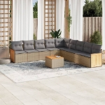 Set Divano da Giardino 10 pz con Cuscini Beige in Polyrattan