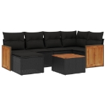 Set Divani da Giardino con Cuscini 7pz Nero Polyrattan