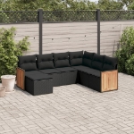 Set Divani da Giardino con Cuscini 7pz Nero Polyrattan
