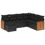 Set Divani da Giardino con Cuscini 7pz Nero Polyrattan