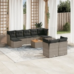 Set Divano da Giardino 10 pz con Cuscini Grigio in Polyrattan