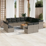 Set Divani da Giardino 14pz con Cuscini in Polyrattan Grigio