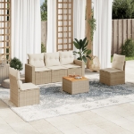 Set Divano da Giardino 6 pz con Cuscini Beige in Polyrattan