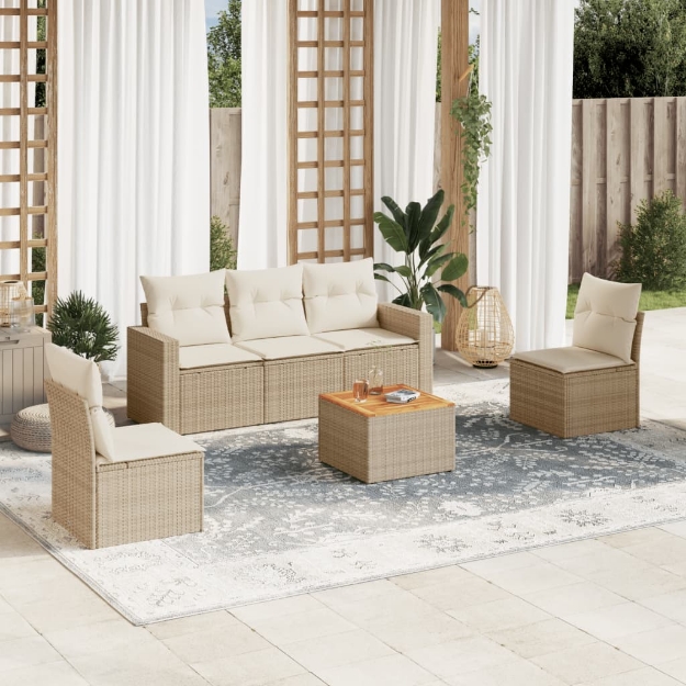 Set Divano da Giardino 6 pz con Cuscini Beige in Polyrattan