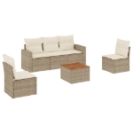 Set Divano da Giardino 6 pz con Cuscini Beige in Polyrattan