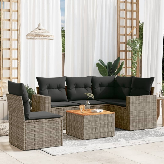 Set Divano da Giardino 6 pz con Cuscini Grigio in Polyrattan