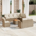 Set Divano da Giardino 9 pz con Cuscini Beige in Polyrattan