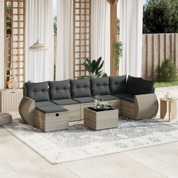 Set Divano da Giardino 8pz con Cuscini Grigio Chiaro Polyrattan