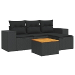 Set Divani da Giardino 5 pz con Cuscini in Polyrattan Nero