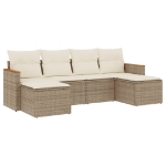 Set Divano da Giardino 6 pz con Cuscini Beige in Polyrattan