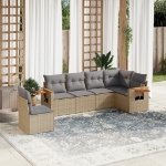 Set Divano da Giardino 6 pz con Cuscini Beige in Polyrattan