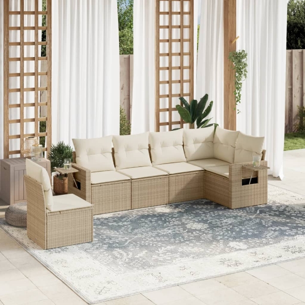 Set Divano da Giardino 6 pz con Cuscini Beige in Polyrattan