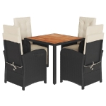 Set da Pranzo da Giardino 5 pz Nero con Cuscini in Polyrattan