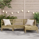 Divano da Giardino 3 Posti con Poggiapiedi Legno Massello Pino