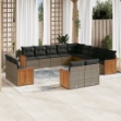 Set Divani da Giardino 13 pz con Cuscini Grigio in Polyrattan