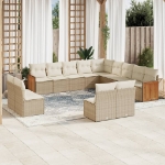 Set Divano da Giardino 13 pz con Cuscini Beige in Polyrattan