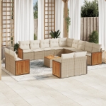 Set Divani da Giardino 14pz con Cuscini in Polyrattan Beige