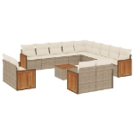 Set Divani da Giardino 14pz con Cuscini in Polyrattan Beige