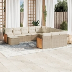 Set Divani da Giardino 12 pz con Cuscini Beige in Polyrattan