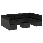 Set Divani da Giardino 10pz con Cuscini in Polyrattan Nero