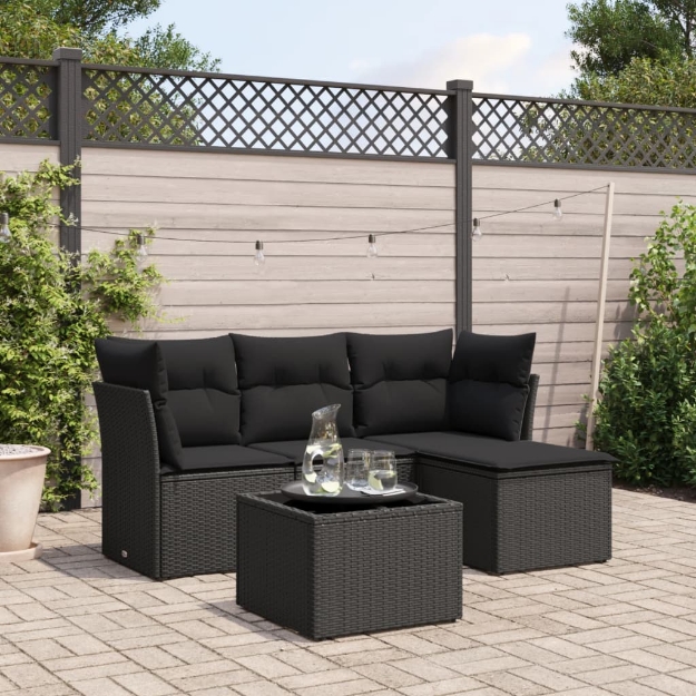 Set Divani da Giardino 5 pz con Cuscini in Polyrattan Nero