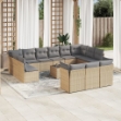 Set Divani da Giardino 14pz con Cuscini in Polyrattan Beige