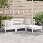 Divano da Giardino 3 Posti con Poggiapiedi Bianco Massello Pino