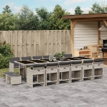 Set da Pranzo da Giardino 17pz con Cuscini Grigio in Polyrattan