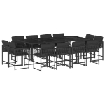Set da Pranzo da Giardino 13pz con Cuscini Nero in Polyrattan