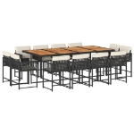 Set da Pranzo da Giardino 13pz con Cuscini Nero in Polyrattan