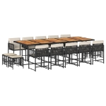 Set da Pranzo da Giardino 15 pz con Cuscini Nero in Polyrattan