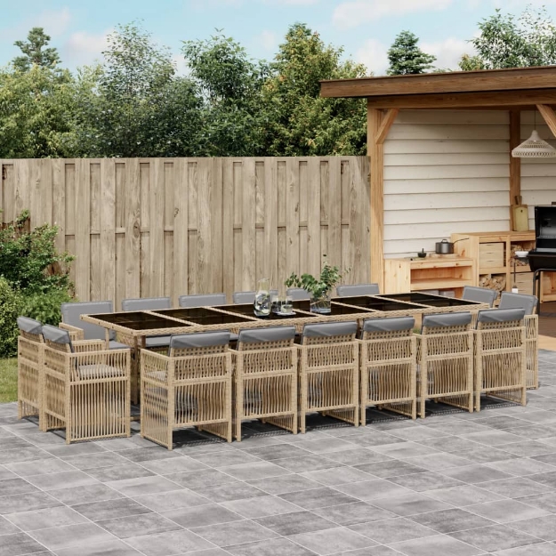 Set Pranzo da Giardino 17 pz con Cuscini Beige Misto Polyrattan