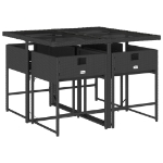 Set da Pranzo da Giardino 5 pz Nero con Cuscini in Polyrattan