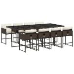 Set da Pranzo da Giardino 9pz con Cuscini Marrone in Polyrattan