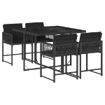 Set da Pranzo da Giardino 5 pz Nero con Cuscini in Polyrattan
