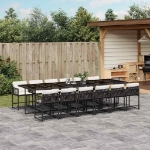 Set da Pranzo da Giardino 13pz con Cuscini Nero in Polyrattan
