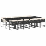 Set da Pranzo da Giardino 13pz con Cuscini Nero in Polyrattan