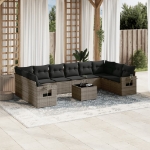 Set Divani da Giardino 11 pz con Cuscini in Polyrattan Grigio