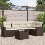 Set Divano da Giardino 6 pz con Cuscini Marrone in Polyrattan