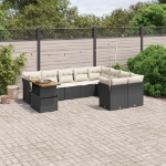 Set Divani da Giardino 10pz con Cuscini in Polyrattan Nero