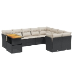 Set Divani da Giardino 10pz con Cuscini in Polyrattan Nero