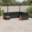 Set Divani da Giardino 10pz con Cuscini in Polyrattan Nero