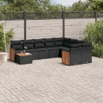 Set Divani da Giardino 10pz con Cuscini in Polyrattan Nero